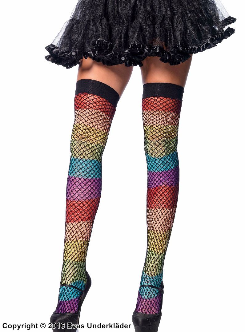 Rainbow thigh highs with fishnet